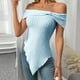 thumbnail image 5 of Blusas para Mujeres Casual Color Sólido de un Hombro Delgado Dividido, Arco Detalle Poliéster Elastano Superior, 5 of 7