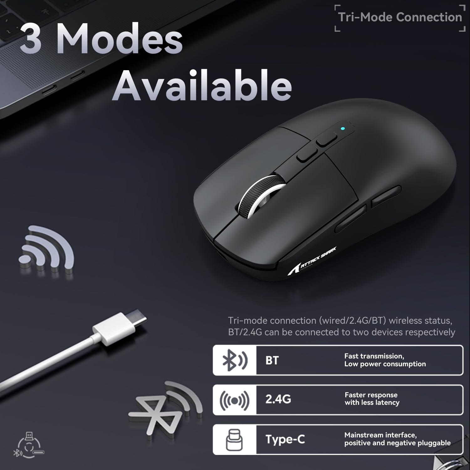 ATTACK SHARK X6 49g SUPERLIGHT Mouse with Magnetic Charging Dock, PixArt PAW3395 Gaming Sensor, BT/2.4G Wireless/Wired Gaming Mouse, 26000 DPI, X3 Upgraded Office Mice for Win11/Xbox/PS/Mac (Black)