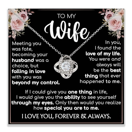 To My Wife Necklace From Husband, Anniversary Valentine Birthday Wife, White Gold Love Knot Necklace With Message Card For Her, Husband And Wifes Necklaces Jewelry #1099, Gold Love Knot Necklace