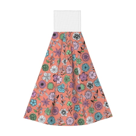 Kdxio Color Flowers Hand Towel with Loop Hanging Towel Absorbent Tie Towels for Kitchen Tea Bar Bathroom Decor