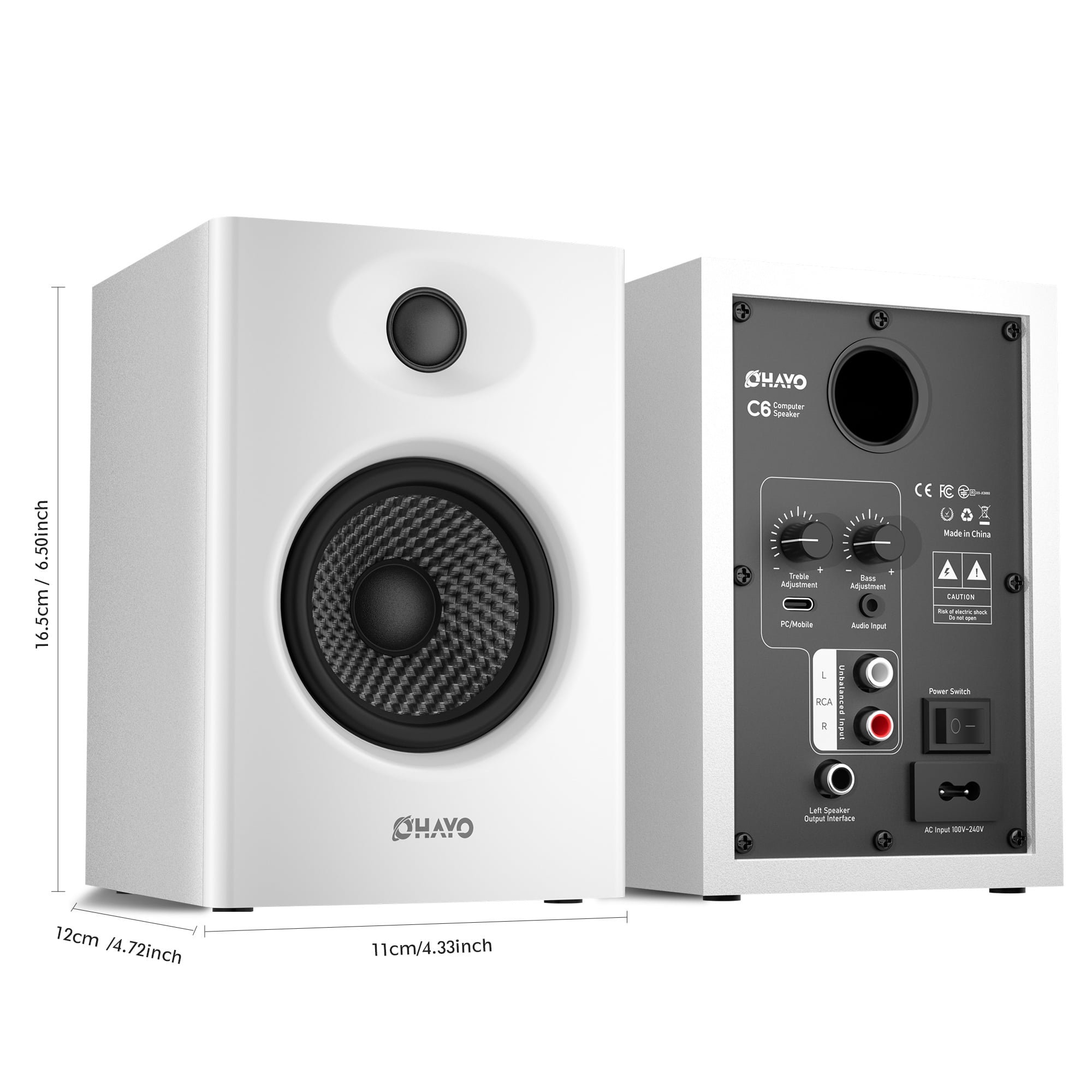 Solorage 60W Computer Speakers, Bluetooth 5.3 Gaming Music Stereo 2.0 Speakers, Surround Sound, 3.5mm Aux RCA, USB Powered, White, 1 Pair