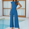 thumbnail image 2 of Women's Summer Jumpsuit Casual Dressy Romper Round Neck Pure Color Outfit for Daily Wear and, 2 of 2