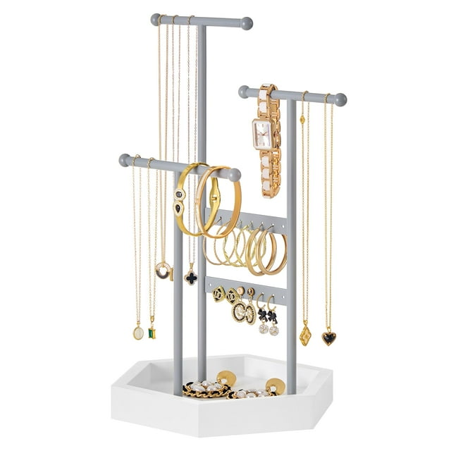 Soporte para Joyas SONGMICS de 3 Niveles con Bandeja en Gris Paloma y Blanco