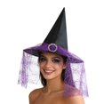 thumbnail image 2 of Women Adult Witch Hat with Spider Web Tulle & Rhinestone Decor, Pointed Witch Costume Hat, Elegant Halloween Dress Up Accessory for Cosplay, Trick or Treat and Photo Shoots, 2 of 7