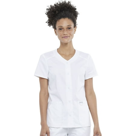 

Cherokee Workwear Revolution Women s Scrubs Top Snap Front V-Neck WW622