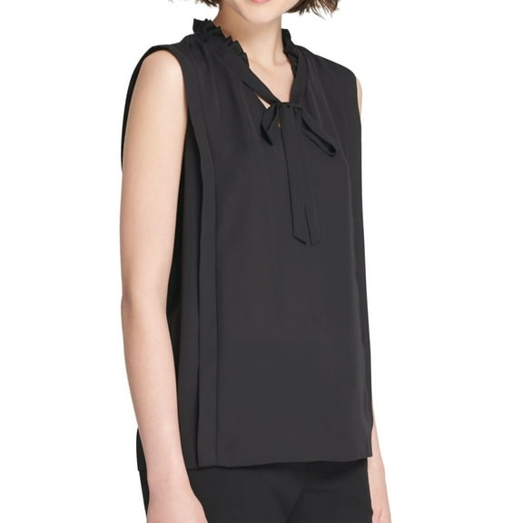 DKNY Ruffled Tie Neck Sleeveless Blouse Black M