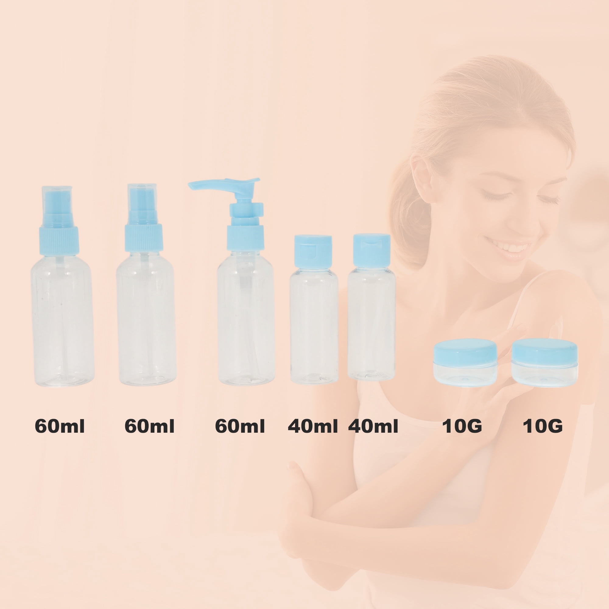 Unique Bargains Portable Travel Bottles Set of 7 Pcs Blue