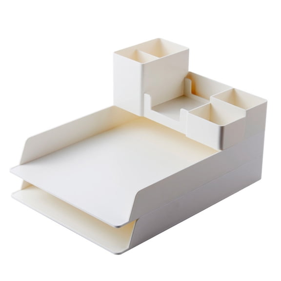 PureCasa Plastic Desk Organizer Desktop Storage Box for Stationery and Small Craft, Office Supplies Tabletop Organizers, 2 Layer, White, 1 Pack