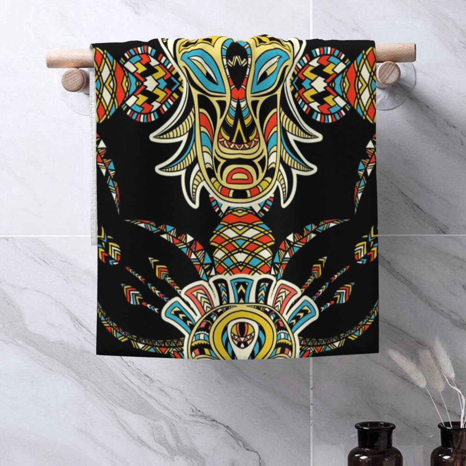 Tribal Head Geometric Ethnic 27.5" x 16" Ultra Soft Hand Towel, Face Wash Cloth for Bathroom, Gym, Travel, Pool