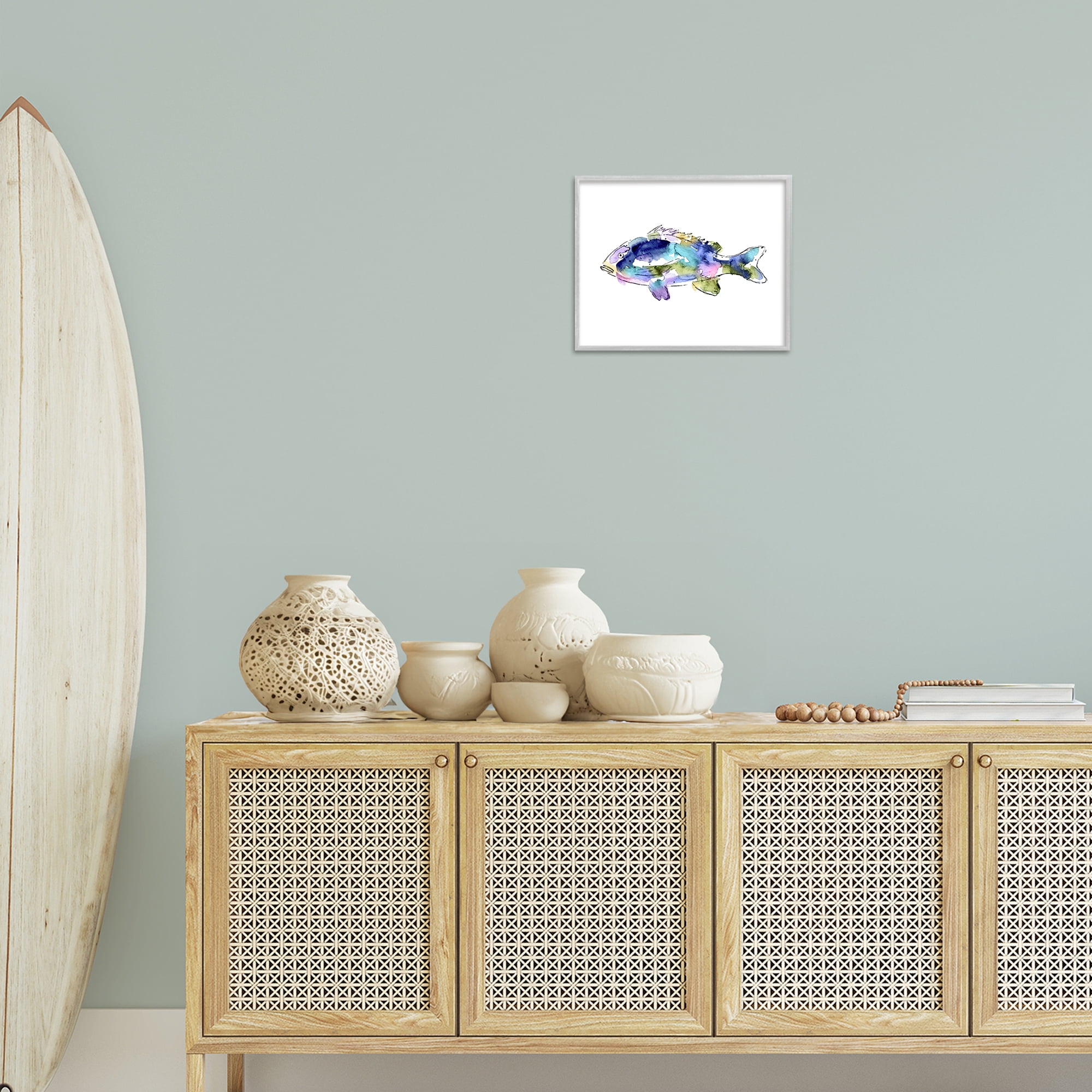 Stupell Industries Watercolor Style Fish Animals & Insects Painting Gray Framed Art Print Wall Art, 14 x 11