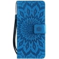 thumbnail image 3 of Wallet Case, Embossed Sunflower Premium PU Leather Folio Flip Kickstand Card Slots Wrist Strap Cover for iPhone 11ProMax(Blue), 3 of 7