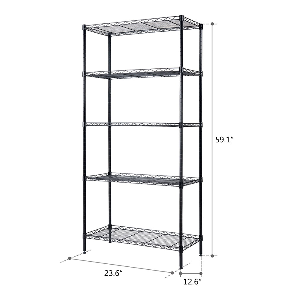 5-Tier Adjustable Metal Storage Shelving Unit, Carbon Steel Wire Shelf, Heavy Duty 200 LBS Per Shelf Organizer, Multipurpose Rack for Kitchen Garage Basement Office