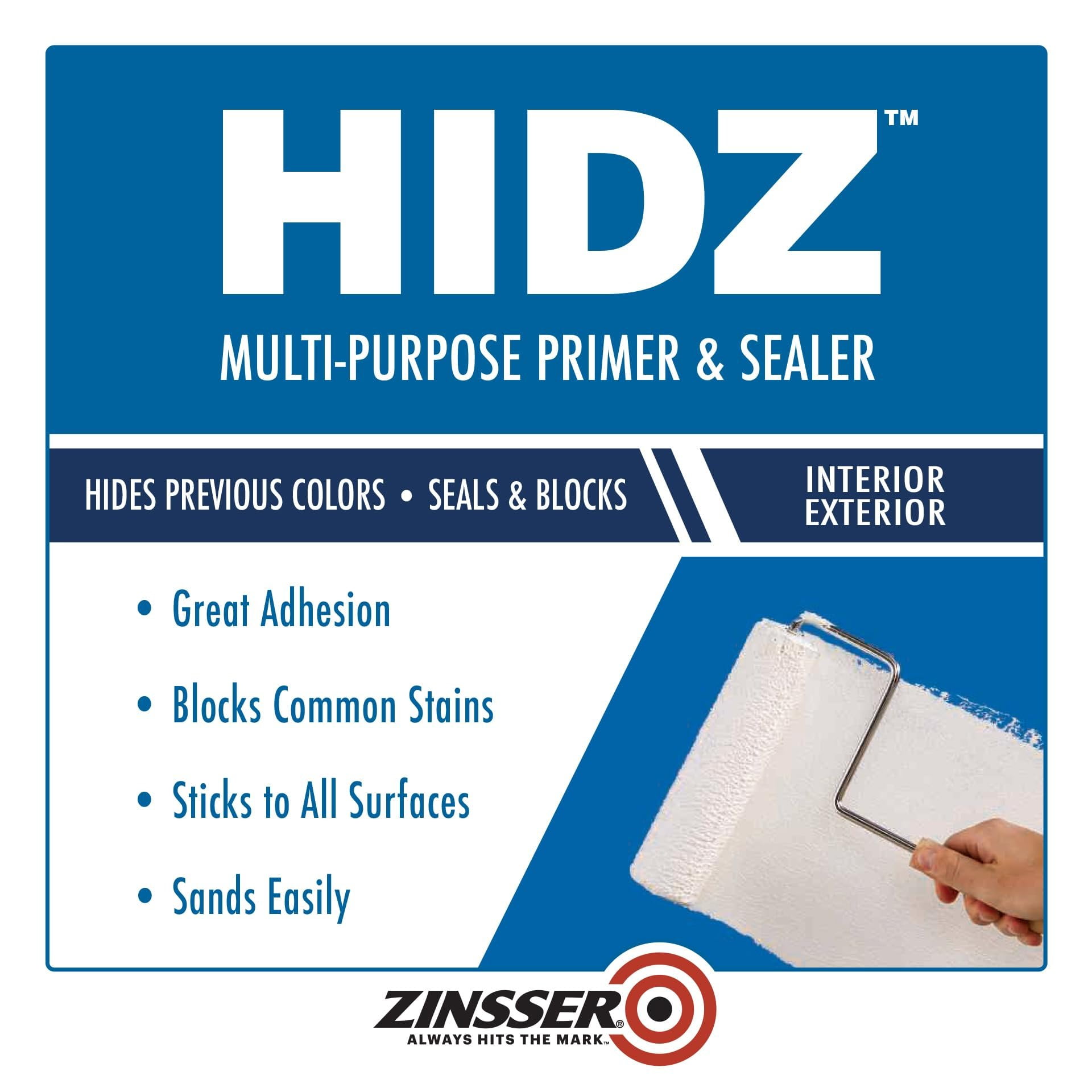 Zinsser 373693-4PK HIDZ Multi-Purpose Primer and Sealer, Quart, Flat White, 4 Pack