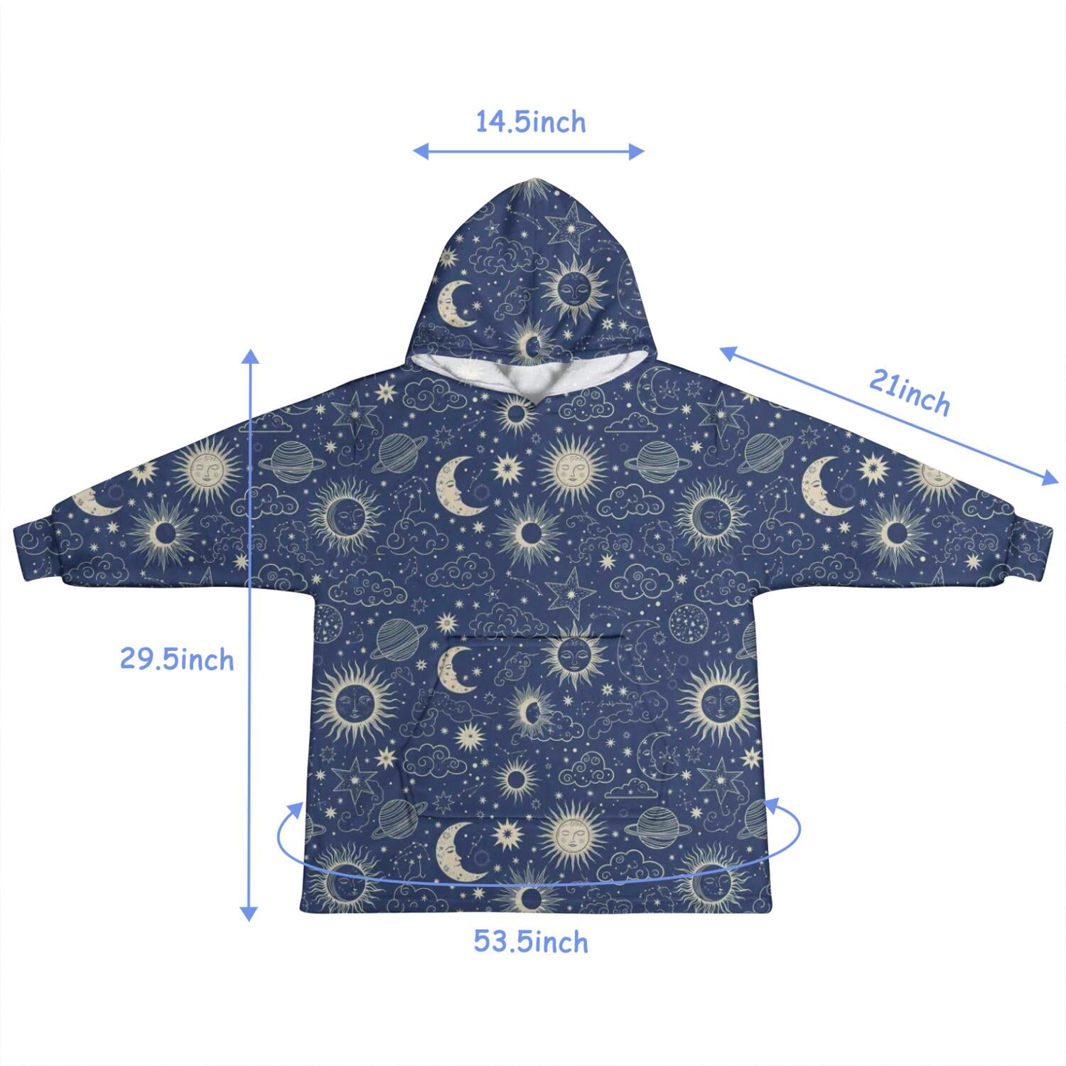Dark Blue Celestial Pattern Blanket Hoodies for Kids 6-13YR Oversize Wearable Blanket Hoodies for Boys Girls Teens