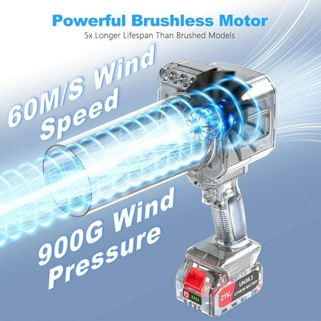Brushless Leaf Blower Cordless, Handheld Leaf Blowers with LED Work Light, Two Interchangeable Nozzles, Turbo Blower for Lawn Care, Cleaning, Garage Dust & Outdoor Use