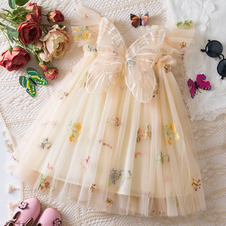 MEZZALL Newborn Girls Sleeveless Embroidered Flowers With Wing Tie Holiday Dress Dance Party Dresses Sundress Soft Sundress, Yellow, 6-12 Months MEZZALL Newborn Girls Sleeveless Embroidered Flowers With Wing Tie Holiday Dress Dance Party Dresses Sundress Soft Sundress, Yellow, 6-12 Months