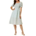 thumbnail image 2 of INSPIRE CHIC Women's Summer Dress Smocked Floral Square Neck Puff Short Sleeves Midi Dresses XL Blue, 2 of 7