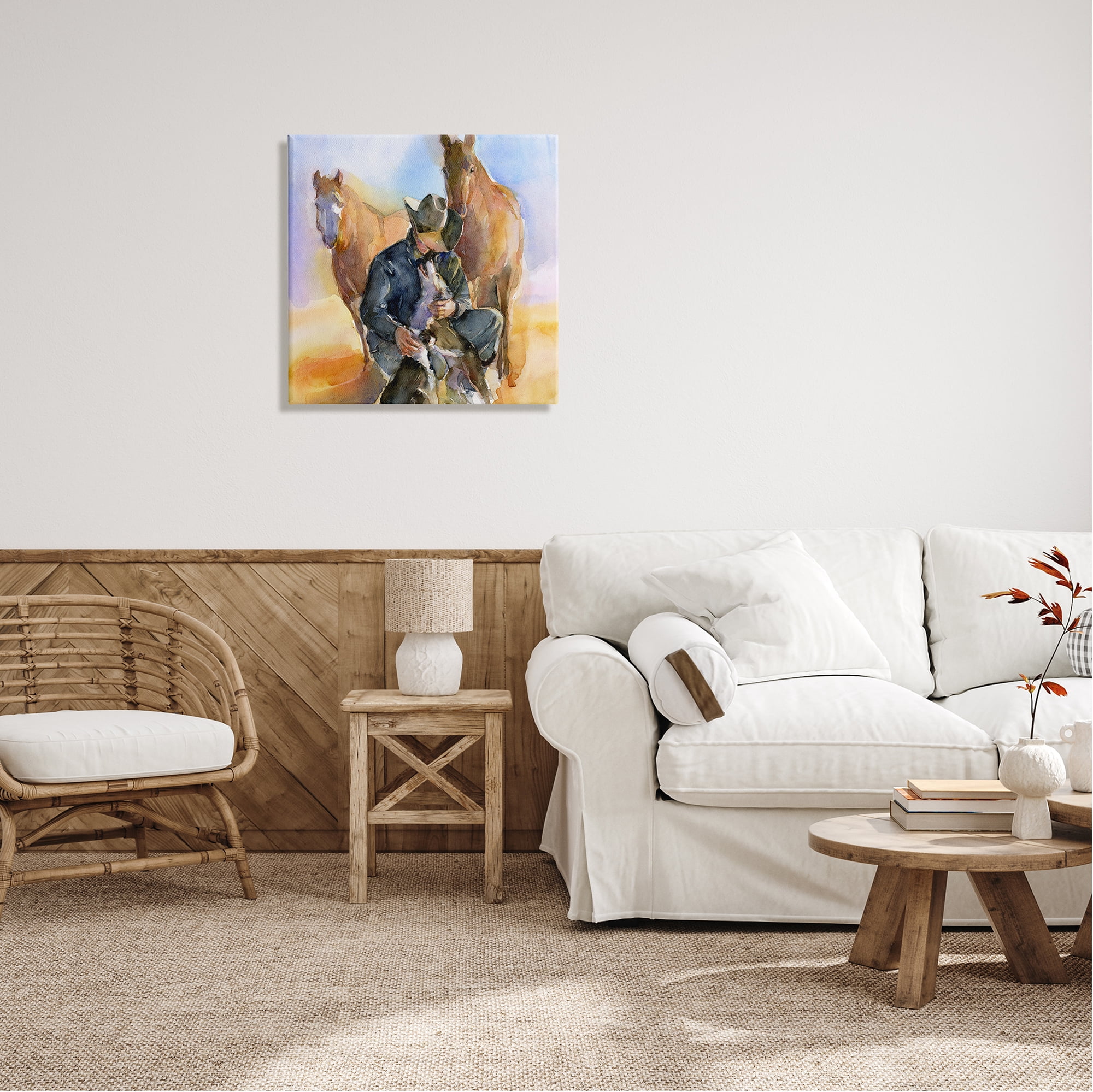 Stupell Industries Cowboy & Animals Watercolor Animals & Insects Painting Gallery Wrapped Canvas Art Print Wall Art, 24 x 24