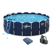 TINSUN Round Metal Frame Pool, 18ft x 52in Large Above Ground Swimming Pool with 1800GPH Filter Pump,Ladder,Cover,Ground Cloth, Heavy-Duty PVC, 7000 Gallon for Backyard Garden Family Summer Fun