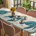 thumbnail image 3 of Teal Sea Turtle Coastal Table Cloths for 8 Foot Rectangle Tables, Vintage Summer Beach Nautical Patio Waterproof Elastic Fitted Tablecloths, Washable Rectangular Table Cover for Camping, 3 of 8