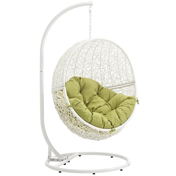Modern Contemporary Urban Design Outdoor Patio Balcony Swing Chair, Green White, Rattan