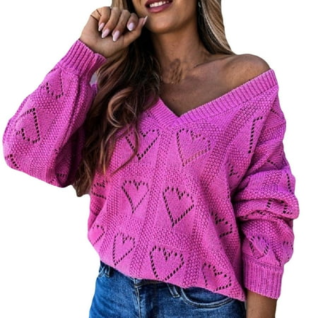 

Oversized Sweaters for Women Casual Long Sleeve Classic Blouses Fall Plus Size Lightweight Soft Comfy Coat Hot Pink M