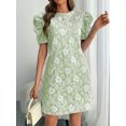 thumbnail image 4 of Women's Round Neck Puff Short Sleeve Mini Dress 95% Polyester 5% Spandex Lightweight Easy Care Everyday Party Dress, 4 of 19