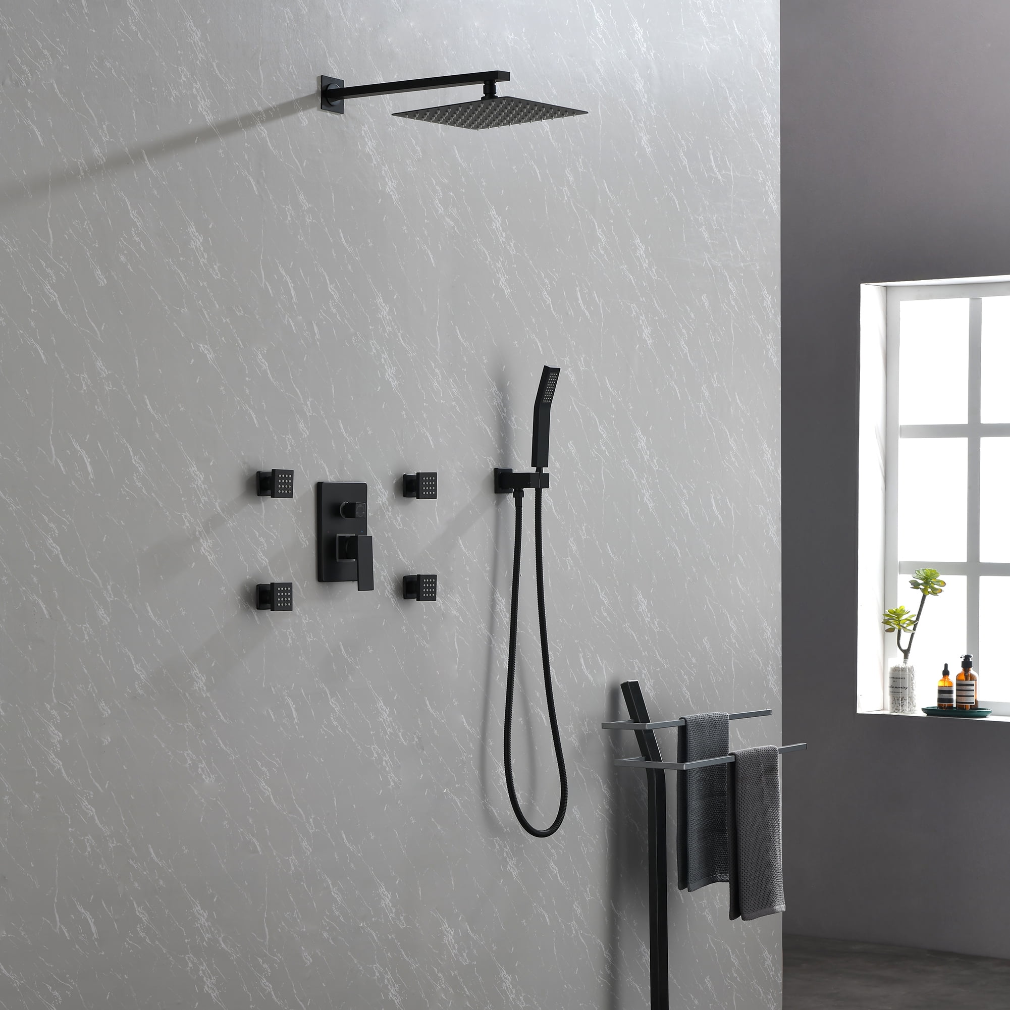 Shower System, 10Inch Matte Black Full Body Shower System with Body