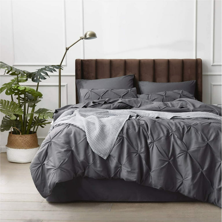 Bedsure Dark Grey Queen Comforter Set - 7 Pieces Pintuck Bed in A Bag, with  Comforters, Sheets, Pillowcases & Shams