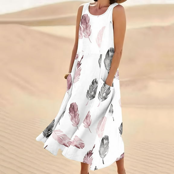 Blmnix Long Valentine Party Dresses for Women Tank Flowy Beach Nightgown Crew Neck Sleeveless Summer Dress,S