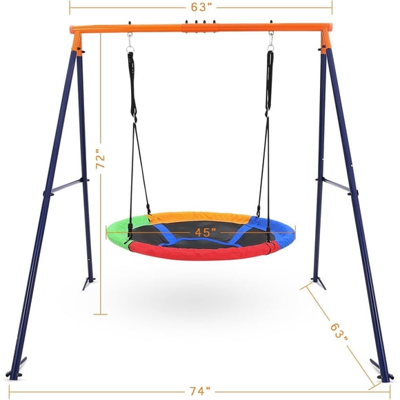 EDTara Outdoor Swing Set for Kids, 440lbs Capacity Saucer Swing With Adjustable Ropes and Metal a-Frame, Great for Backyard, Park, or Playground Use