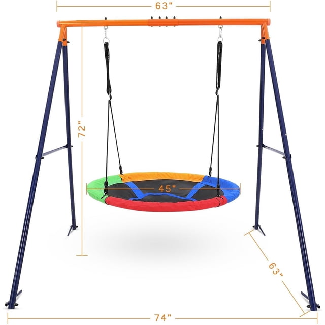 Kojooin Outdoor Swing Set for Kids, 440 lb Saucer Swing with Adjustable Ropes and Sturdy Metal A-Frame for Backyard Use