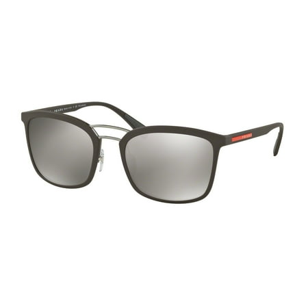 Prada Sport 0PS 03SS Sun Full Rim Rectangular Unisex Sunglasses - Size 56 (Brown Rubber / Polar Dk Brown Mirror Silver)