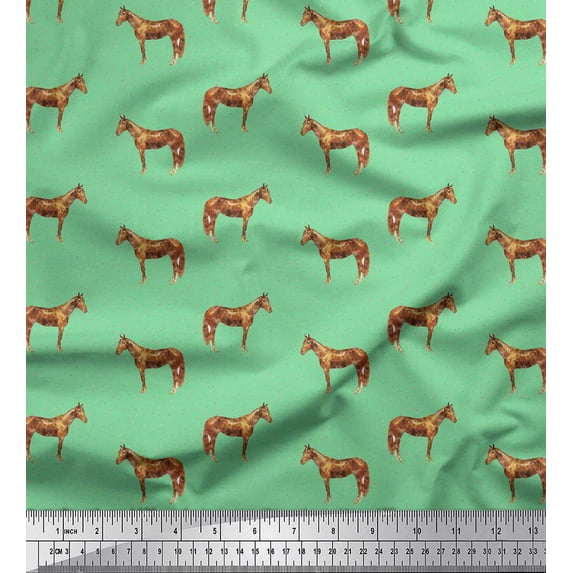 Soimoi Green Rayon Fabric Horse & Dot Animal Fabric Prints By Yard 58 Inch Wide