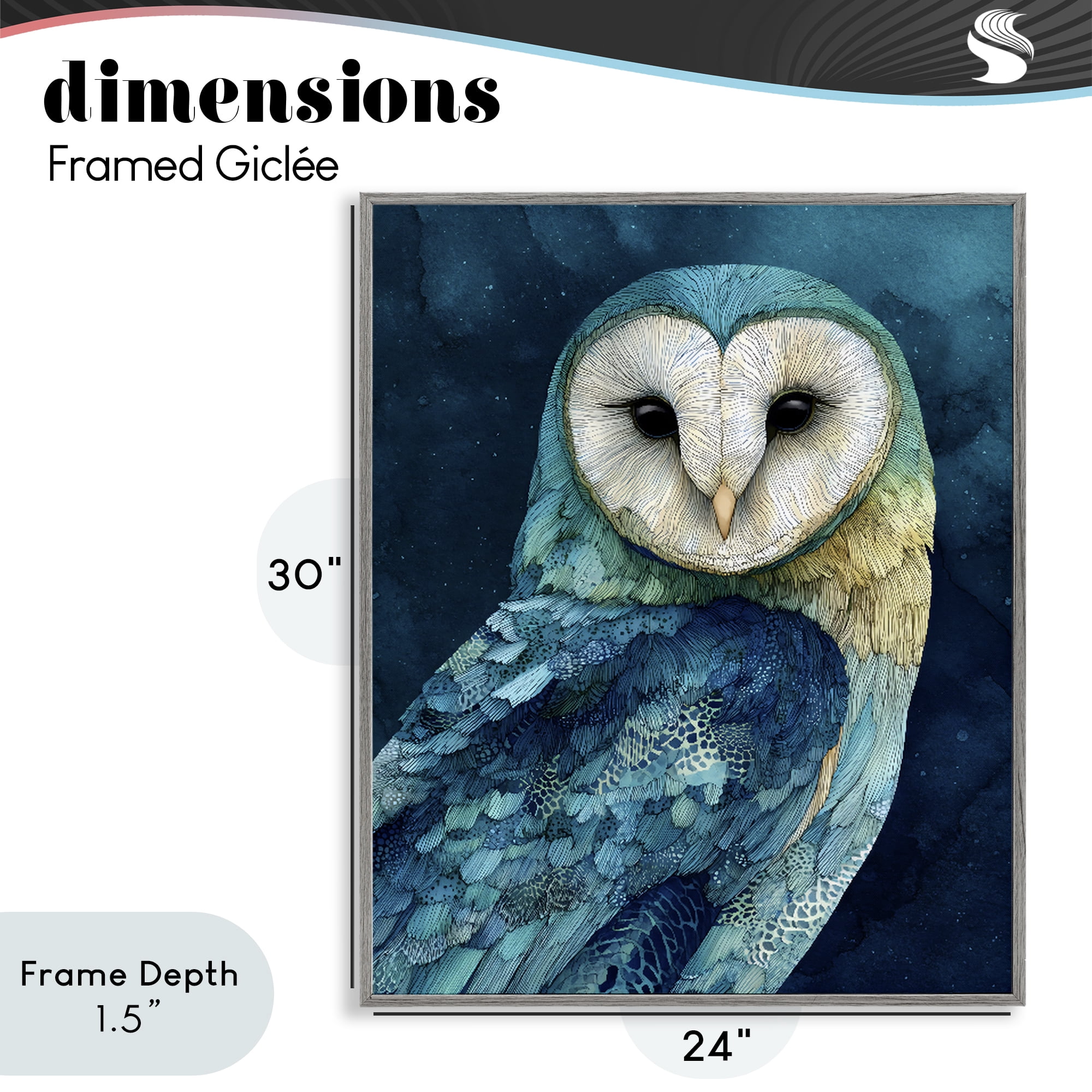 Stupell Industries Cerulean Blue Owl Gray Framed Giclee Art, design by Franklyn Gregory