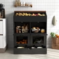 thumbnail image 2 of JOIVI Large Potato Storage Bin, 31'' Bread Storage Wood Bin with Removable Drawer & Mesh Doors, Onion Organizer & Vegetable Organization Cabinet for Kitchen, Black, 2 of 10