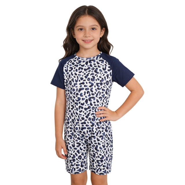 Jowowha Vêtements Adaptatifs pour Enfants Filles Combinaison à Manches Courtes Imprimée Anti-Rayures Besoins Particuliers Autisme Sensorielle Barboteuse Bleu Marine 12