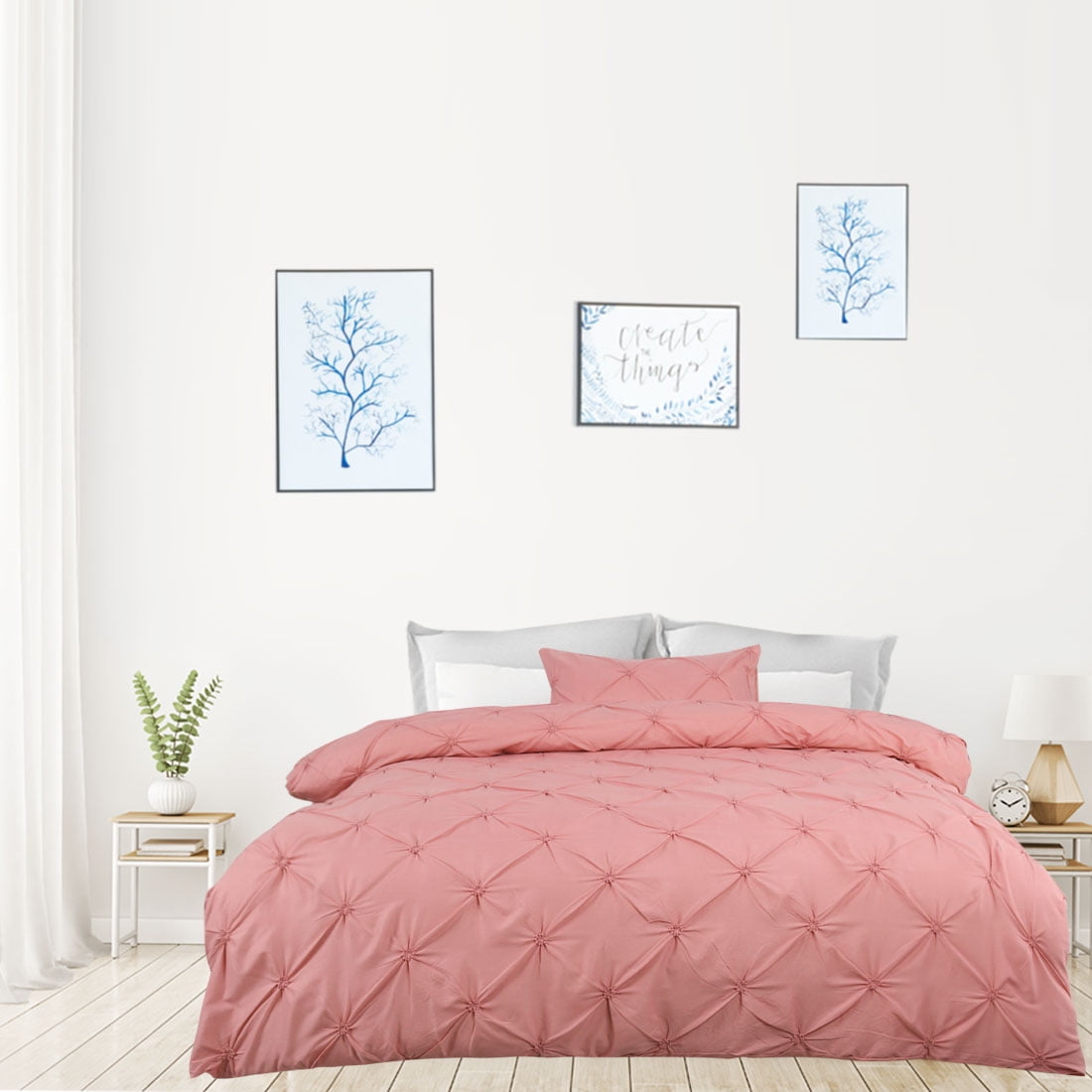 PiccoCasa Polyester Stereoscopic Pinch Pintuck Duvet Cover Set 2Pieces