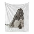 thumbnail image 1 of Dog and Cat Soft Flannel Fleece Throw Blanket, Mastiff Puppy Hugging a Cat Cozy Friendly Passionate Feelings, Cozy Plush for Indoor and Outdoor Use, 50" x 70", Dark Taupe Dust, by Ambesonne, 1 of 5