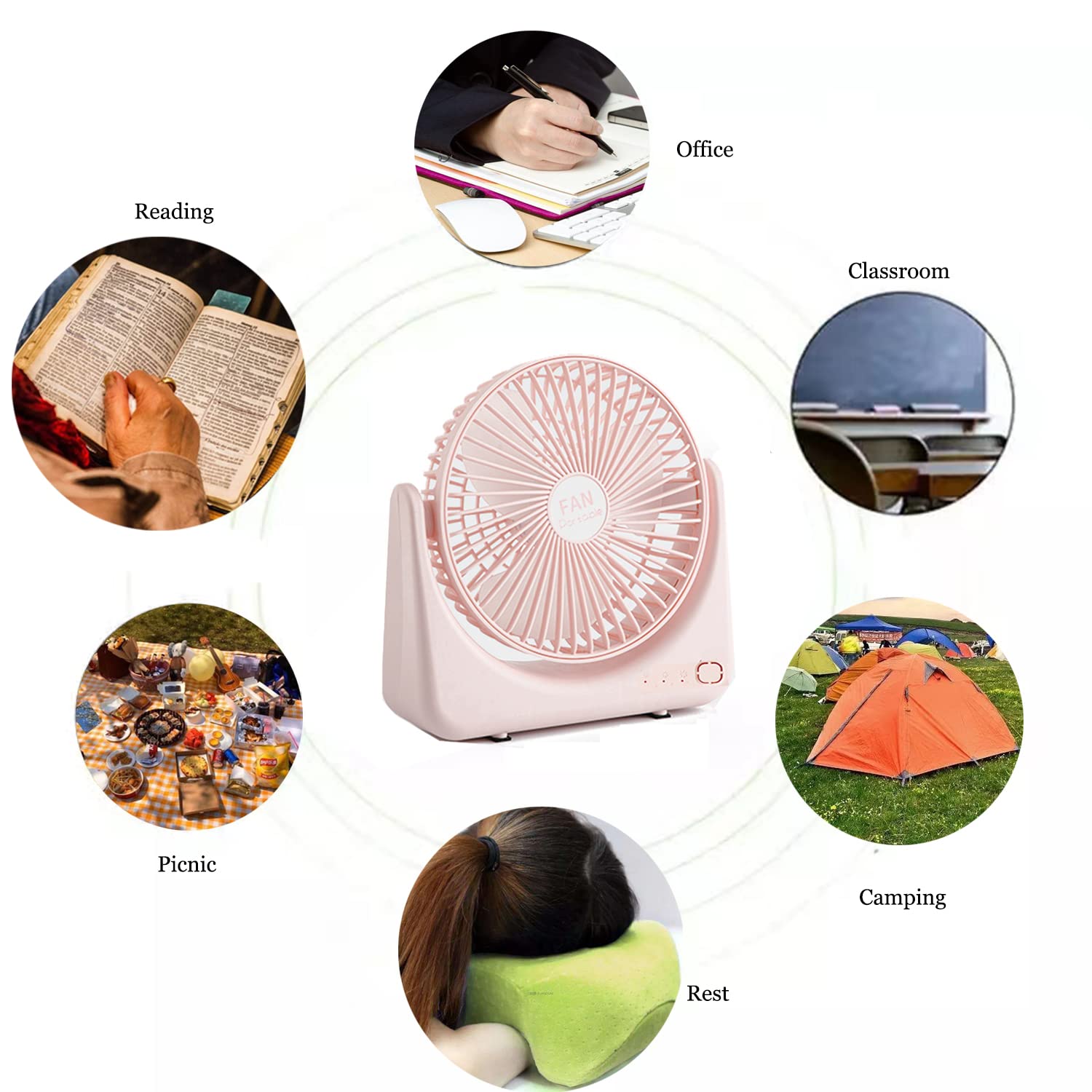 Kiven USB Desk Fan with Remote Control,Small But Powerful,Portable Quiet Wind Desktop Personal Fan,Adjustment Mini Fan for Better Cooling,Home Office Car Indoor Outdoor（Pink）