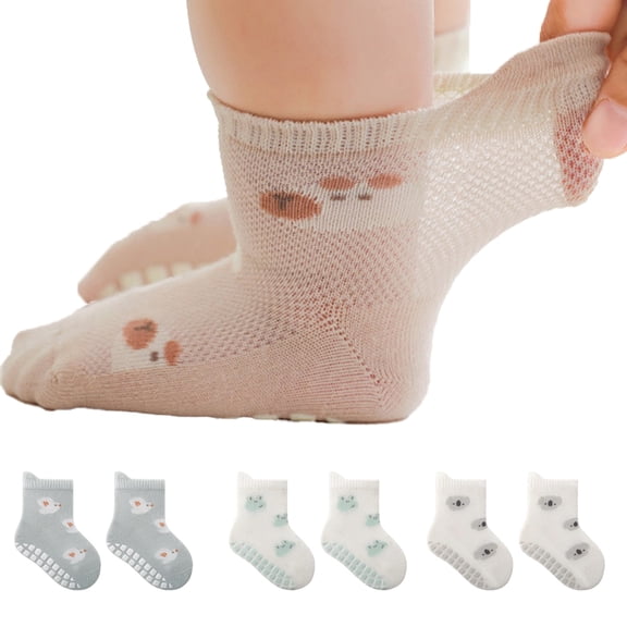 LYMAYTER Baby Toddler Non-Slip Ankle Socks 1Pairs Cute Cartoon Design Grip Sole for 0-5Y Infants Kids Girls