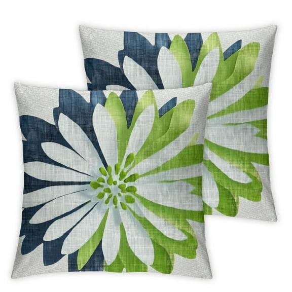 PHYHOO Outdoor Throw Pillow Covers Set of 2 Waterproof Spring Summer Geometric Elegant Blue Green Outdoor Pillow Covers for Patio Garden Couch 12x12in