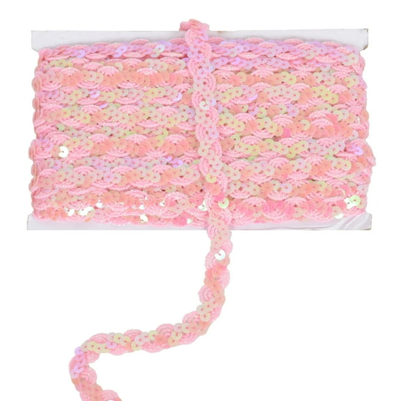Sequin Braid Trim, 0.6 Inch Wave Sequin Strip, Glitter Metallic Paillette Sequin Ribbon, DIY Sewing Embellishment, 27 Yards, Pink