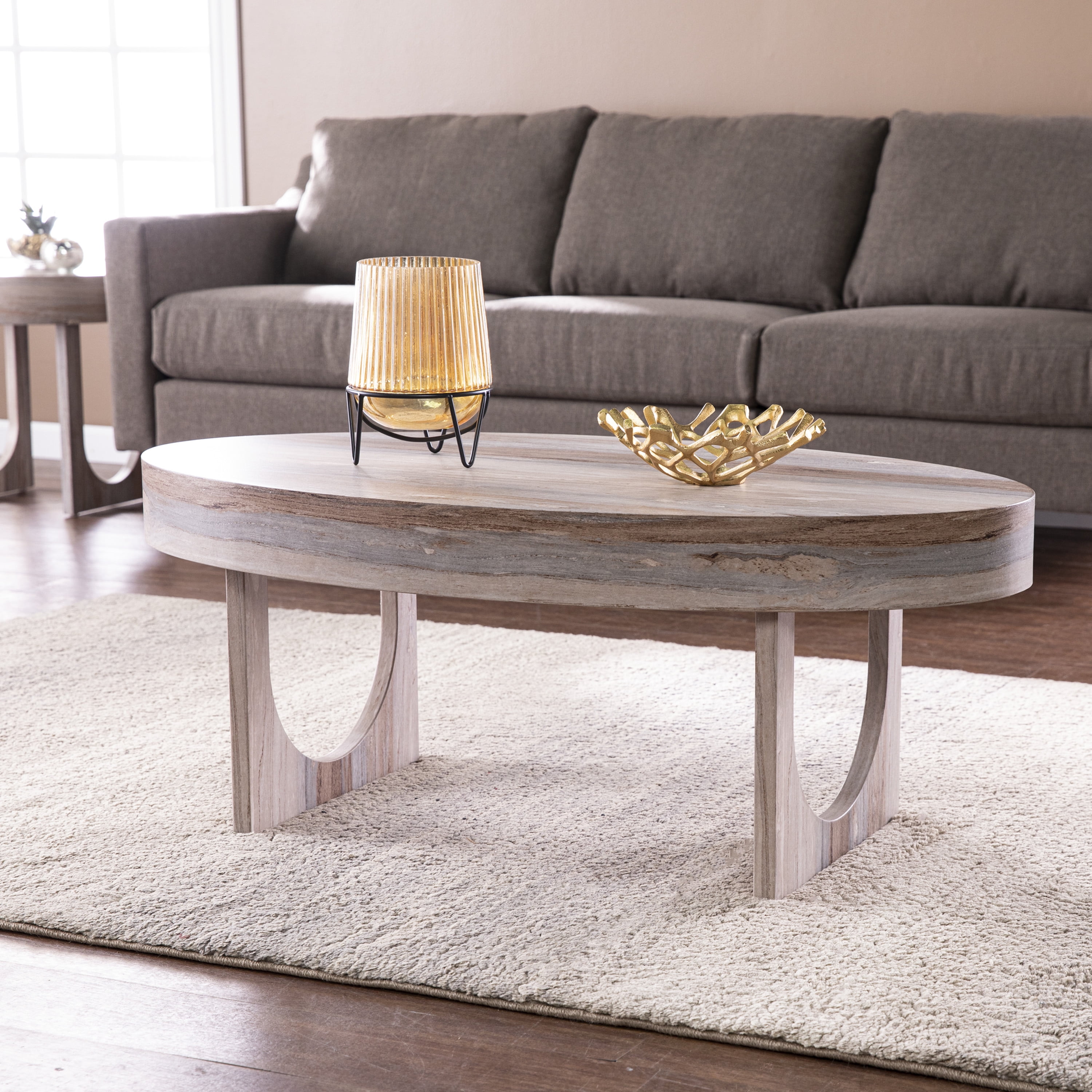 Southern Enterprises Chazira Modern Faux Marble Oval Coffee Table ...