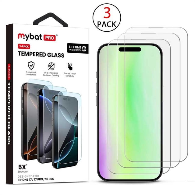 Mica Vidrio MYBAT para iPhone 17 PRO - 3 piezas protectora de pantalla transparente
