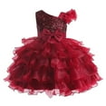 thumbnail image 1 of Zpanxa Robe Fleurie pour Filles Dégradé Coloré Irrégulier Nœud Princesse Robe Bouffante en Polyester Rouge 3-4 Ans, 1 of 4