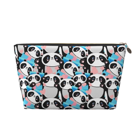 Picia Panda Cute Hearts Printed Leather Travel Toiletry Bag,Cosmetic Organizer, Makeup Travel Bag, Durable Travel Pouch, Compact Toiletry Bag, Travel Accessories