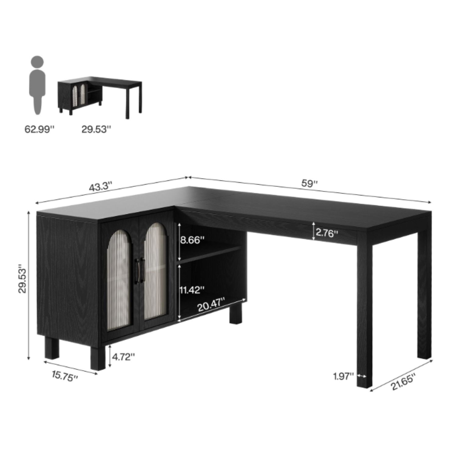 Fnova 59" L Shaped Computer Gaming Desk, Office Desk Writing Table Workstation, Executive Desk with 4 Storage Shelves, for Home Office, Black