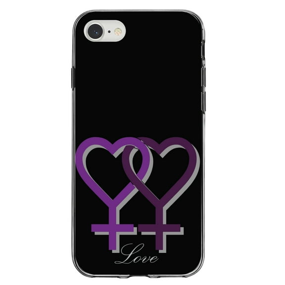 DistinctInk Clear Shockproof Hybrid Case for iPhone 7 8 SE (2020 Model) 4.7" Screen TPU Bumper Acrylic Back Tempered Glass Screen Protector - Lesbian Purple Symbols Love - Show Your LGBTQ Support