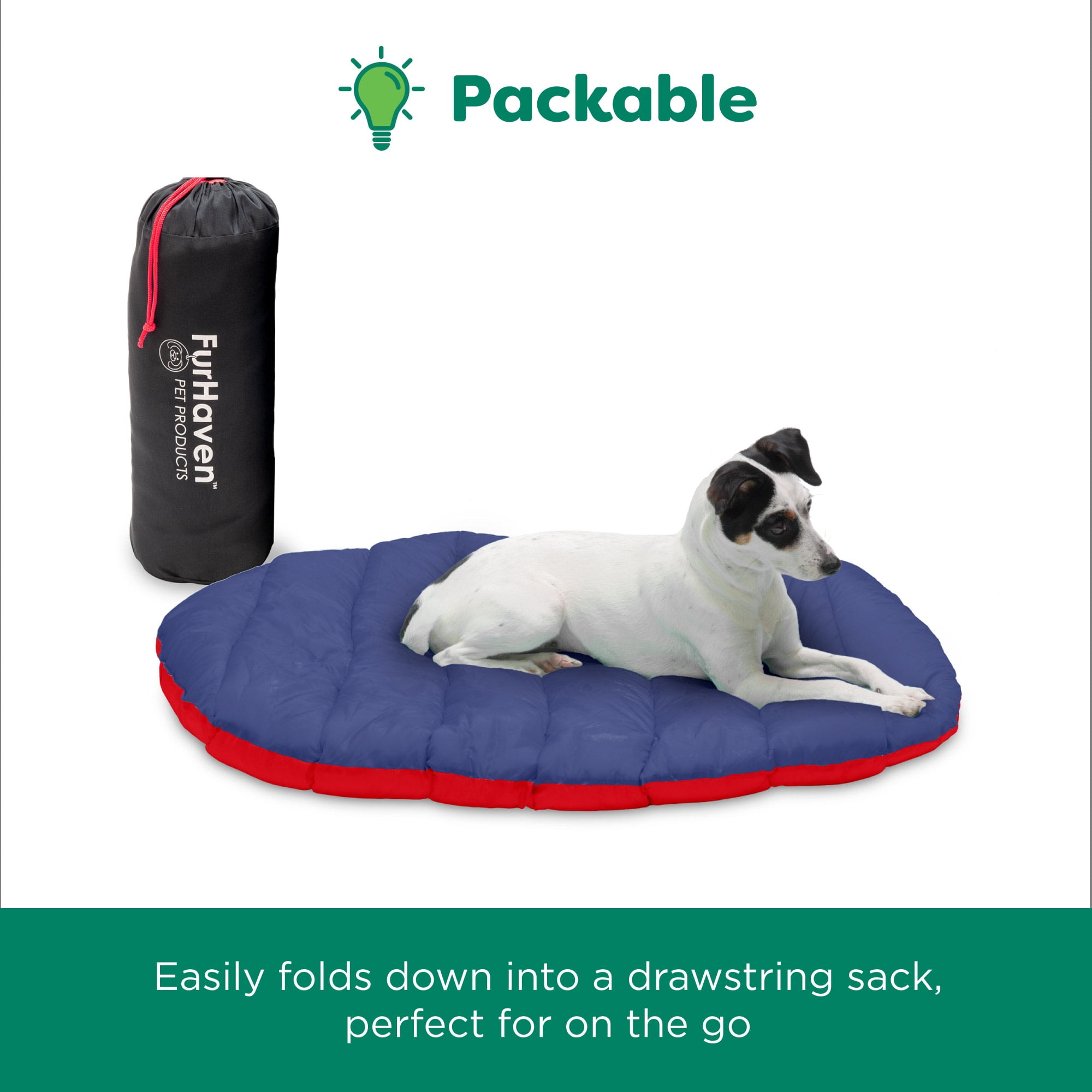 FurHaven Trail Pup Packable Travel Pet Pillow with Stuff Sack, Red/Blue, Small, 1 Count